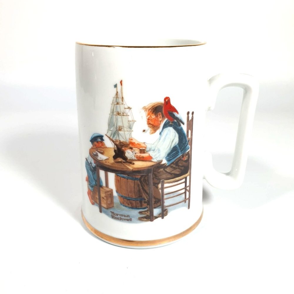 Norman Rockwell For A Good Boy Coffee Mug 1985 Museum Vintage Gold Rim